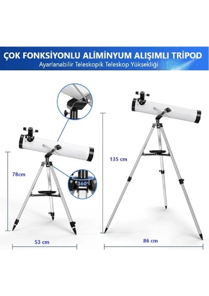 Profesyonel Teleskop 76MM Diyafram 700MM Odak 35X-875X Zoom Ay & Güneş Filtresi+Telefon Tutucu+Tripod indirimleri