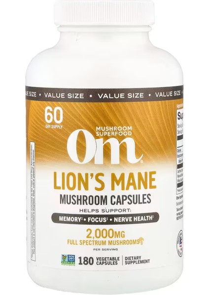 Lion's Mane Mushroom Capsules, 180 Vegetable Capsules (666 mg Per Capsule)