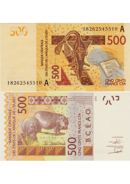 Batı Afrika Para Birliği 500 Frank 2018 A= Fildişi Sahili. Çil Kondisyon