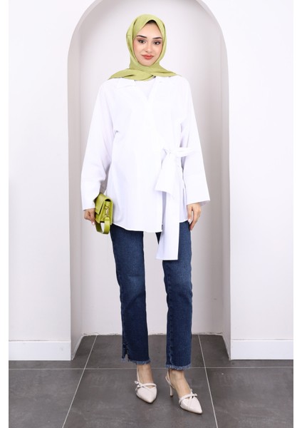 Beyaz Yan Bağlamalı Kimono fiyatları