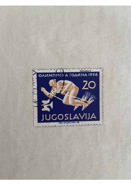 Yugoslavya Posta Pulu Baskılı Unisex %100 Pamuk Oversize Bisiklet Yaka Bej T-Shirt fırsatları