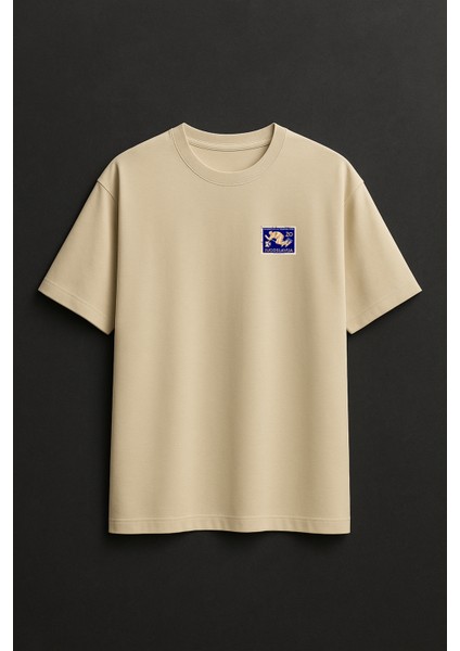 Yugoslavya Posta Pulu Baskılı Unisex %100 Pamuk Oversize Bisiklet Yaka Bej T-Shirt indirimleri