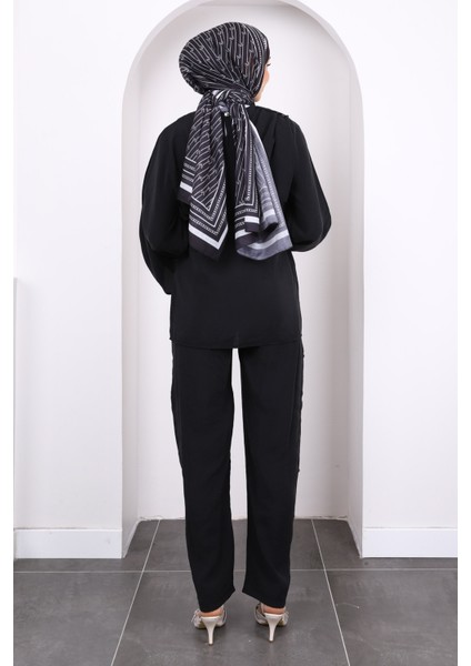 Siyah Şal Detaylı Tunik Pantolonlu Takım fırsatları