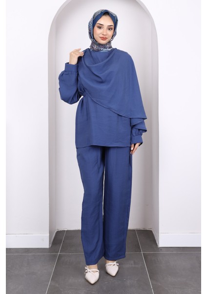 Lacivert Şal Detaylı Tunik Pantolonlu Takım fiyatları