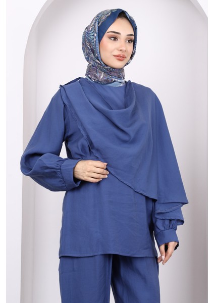 Lacivert Şal Detaylı Tunik Pantolonlu Takım modelleri