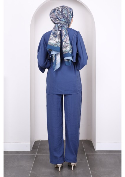 Lacivert Şal Detaylı Tunik Pantolonlu Takım fırsatları