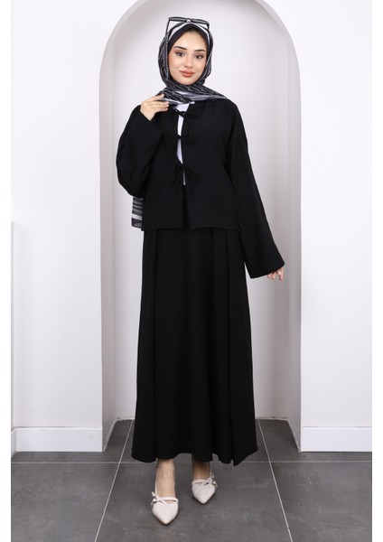 Siyah Önü Bağlamalı Kimono Etekli Takım fiyatları