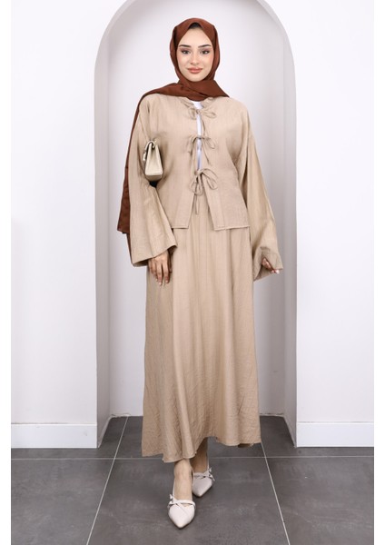 Vizon Önü Bağlamalı Kimono Etekli Takım