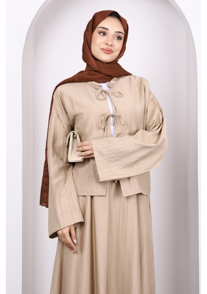 Vizon Önü Bağlamalı Kimono Etekli Takım