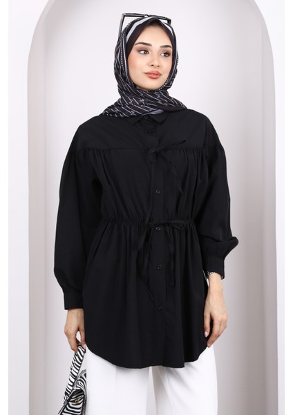 Siyah Bel Lastikli Düğmeli Tunik modelleri