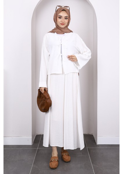 Ekru Önü Bağlamalı Kimono Etekli Takım fiyatları