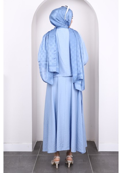 Bebe Mavi Önü Bağlamalı Kimono Etekli Takım