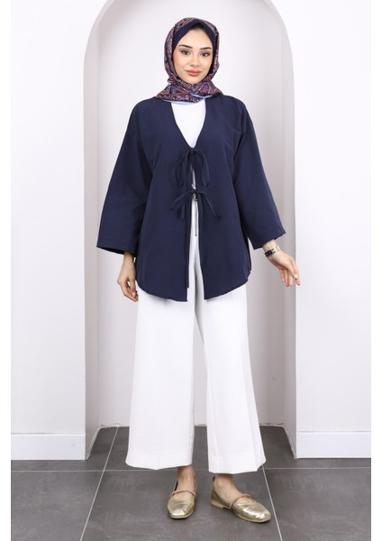 Lacivert Ön Bağlamalı Kimono Tunik fiyatları