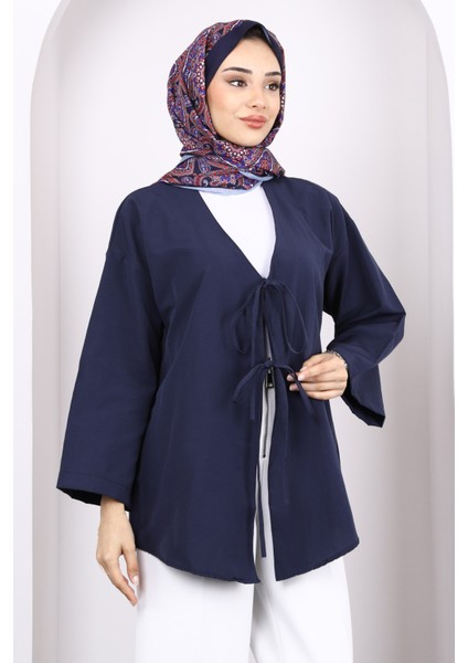 Lacivert Ön Bağlamalı Kimono Tunik modelleri