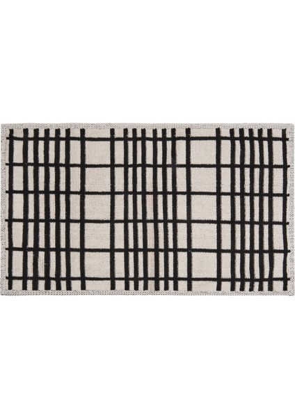 Soft Roger 2'li Banyo Paspası - Ekru / Siyah - 60X100 cm + 50X60 cm