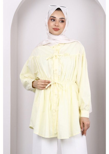 Sarı Bel Lastikli Düğmeli Tunik modelleri