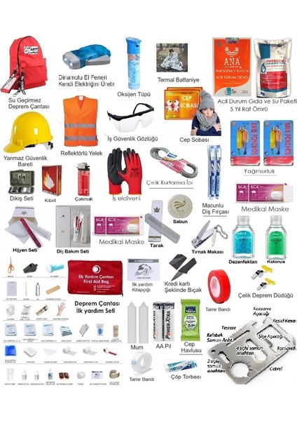 Deprem Çantası Iki Kişilik Hazır Deprem Çantası 76 Çeşit Ürün 165 Parça Afet Çantası