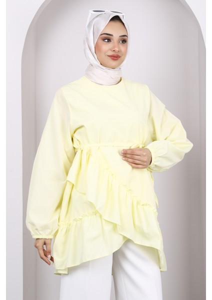 Sarı Eteği Katlı Fırfırlı Tunik modelleri