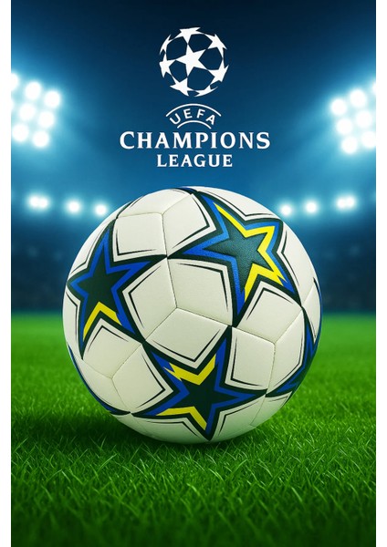 Futbol Topu Şampiyonlar Ligi Yıldız Desenli Dayanıklı Halı Saha Çim Beton Zemine Uygun No:5
