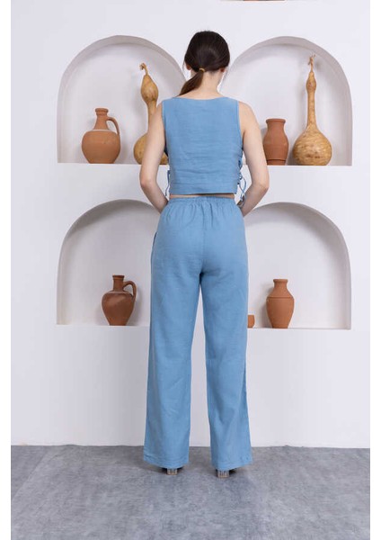 Kadın Mavi Şort Pantolon Bluz 3lü Takım MSC244 modelleri