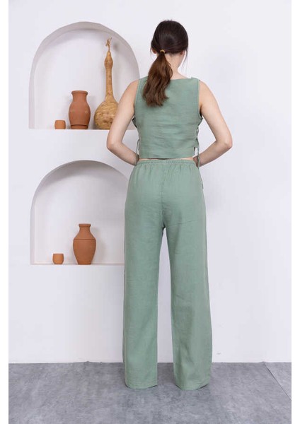 Kadın Haki Yeşil Şort Pantolon Bluz 3lü Takım MSC244 modelleri