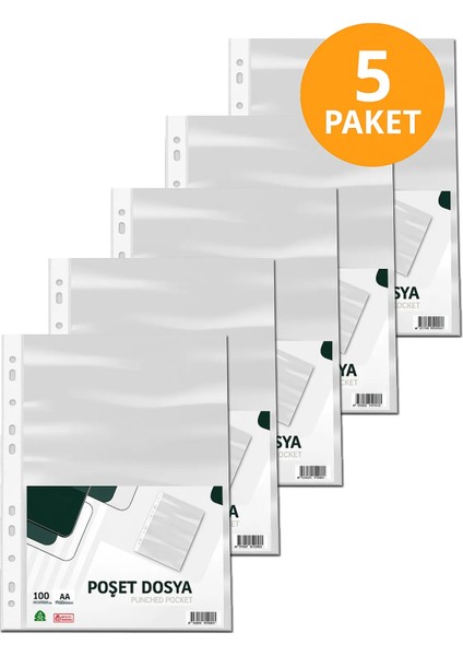 Şeffaf Poşet Dosya 100'LÜ - 5 Paket - Delikli, Klasör Uyumlu (A4)