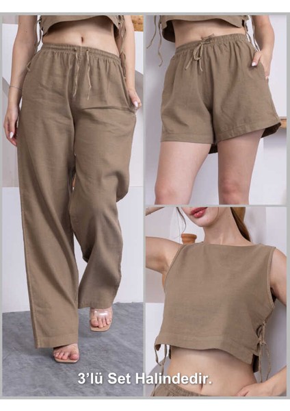 Kadın Kahve Şort Pantolon Bluz 3lü Takım MSC244 fiyatları