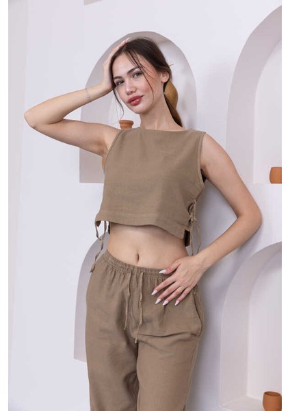 Kadın Kahve Şort Pantolon Bluz 3lü Takım MSC244 modelleri