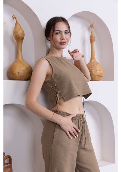Kadın Kahve Şort Pantolon Bluz 3lü Takım MSC244 fırsatları