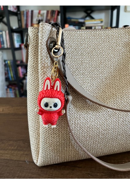 Mini Labubu Anahtarlık Çanta Charm Çanta Süsü Çanta Charmı Figür Kırmızı 7.8x4 cm