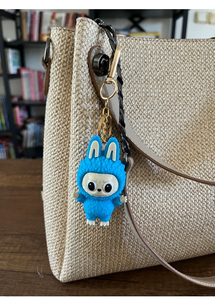 Mini Labubu Anahtarlık Çanta Charm Çanta Süsü Çanta Charmı Figür Mavi 7.8x4 cm