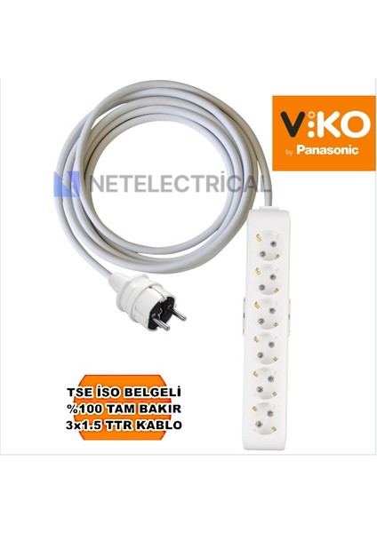 Multi-Let | Altılı 30 Metre Topraklı Çocuk Korumalı Grup Priz - 6'lı, 30 M, 3x1.5 Ttr (Tam Bakır) Kablolu