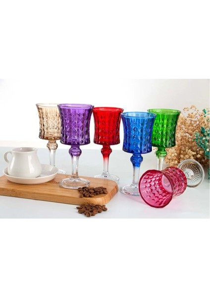 El Işi 6lı Rengarenk Su-Kahve Yanı Bardağı -6 Renkli Kristal Ayaklı Su Bardağı -Kahve Yanı Su Bardak fiyatları