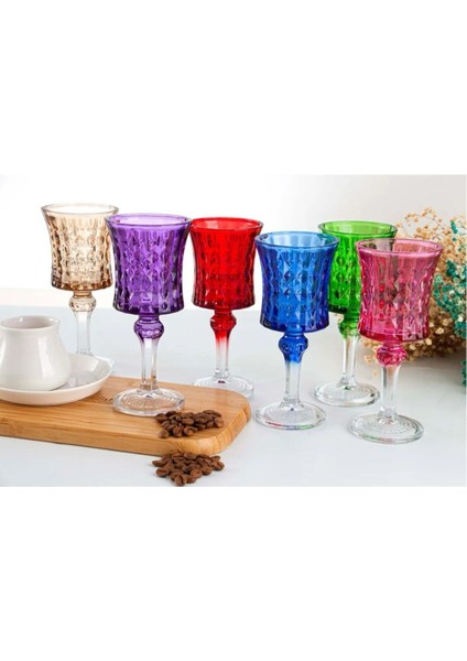 El Işi 6lı Rengarenk Su-Kahve Yanı Bardağı -6 Renkli Kristal Ayaklı Su Bardağı -Kahve Yanı Su Bardak modelleri