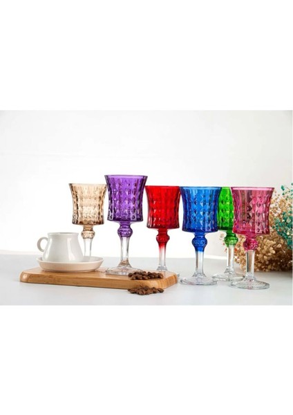 El Işi 6lı Rengarenk Su-Kahve Yanı Bardağı -6 Renkli Kristal Ayaklı Su Bardağı -Kahve Yanı Su Bardak indirimleri