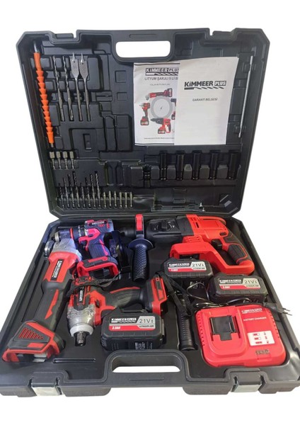 4'lü Profesyonel Şarjlı Set: Akülü Matkap, Spiral, Torklu, 3 Batarya ve Şarj Aleti