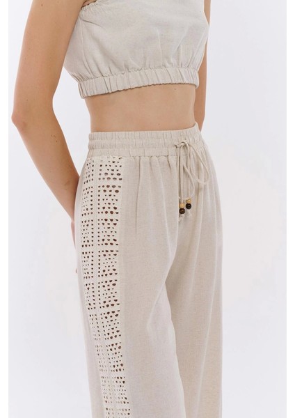 Kumaş Matchli Pantolon Natur