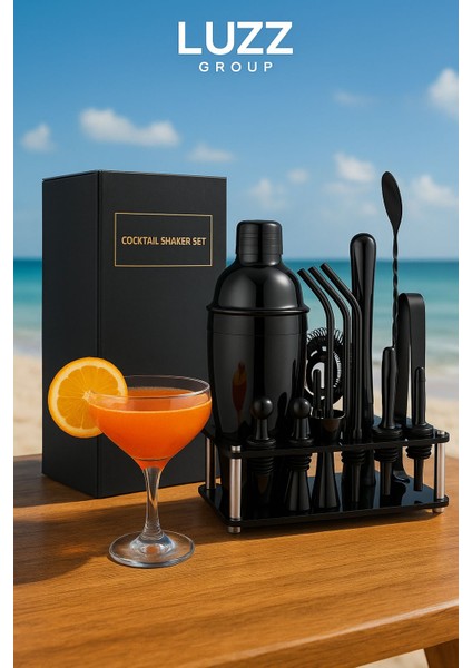 Luzz Group Black Edition Paslanmaz Çelik 17 Parça Profesyonel Kokteyl Shaker Seti - Standlı Bar Seti fiyatları