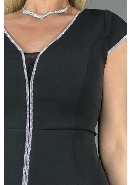 G1401 Taş Detaylı Abiye Elbise Siyah fiyatları