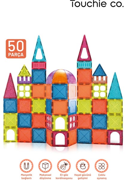 Magnetic Tiles Renkli Manyetik Bloklar – 50 Parça Yapı Bloğu Seti