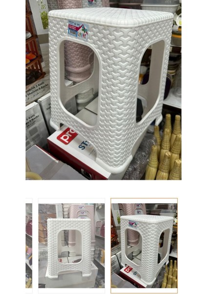 Rattan Beyaz Büyük Plastik Tabure 1 Adet