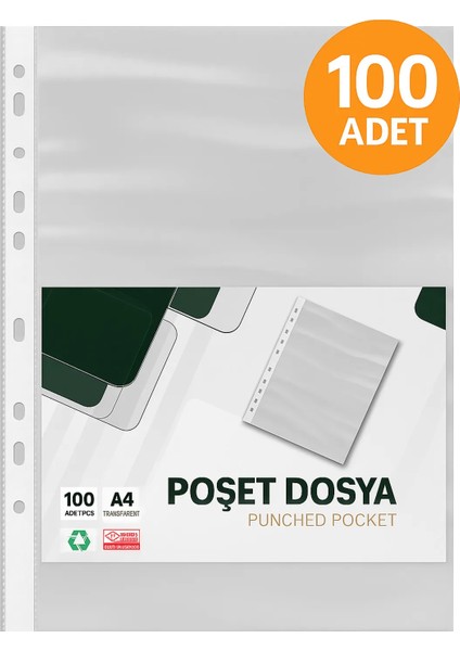 Şeffaf Poşet Dosya 100 Adet – Delikli, Klasör Uyumlu (A4)