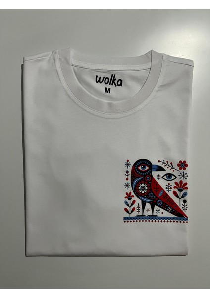 Karga Baskılı Unisex %100 Pamuk Oversize Bisiklet Yaka Beyaz T-Shirt fiyatları