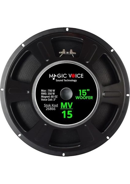 Mv-15 Maks. 700 Watt / Rms 350 Watt 15” Siyah 38 cm Woofer Yedek Hoparlör