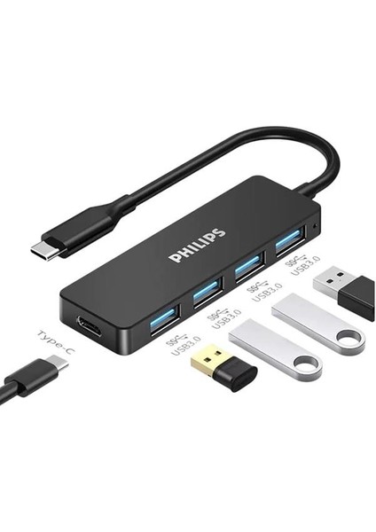 SWR1603G/93 Siyah 20 cm Kablolu Type-C To 4xusb 3.0 Çoklayıcı