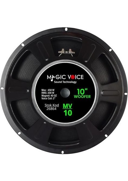 Mv-10 maks. 450 Watt / Rms 200 Watt 10” Siyah 25 cm Woofer Yedek Hoparlör