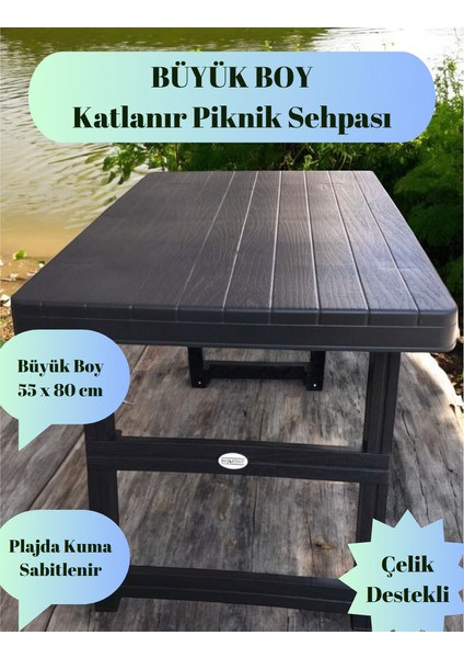 Büyük Boy Çelik Destekli Katlanır Piknik & Kamp & Bahçe Balkon Sehpası 80 x 55 cm Koyu Kahverengi modelleri
