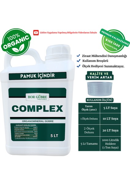 Pamuk Için Organik Sıvı Gübre-Complex 5lt-Ürün Sayısı Artar-Kalite ve Verim Artar.