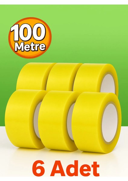Koli Bandı (6'lı Set) 45 mm x 100 mt Şeffaf Güçlü Yapışkanlı Kopmayan Bant