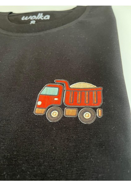 Minimal Kamyon Baskılı Unisex %100 Pamuk Oversize Bisiklet Yaka Siyah T-Shirt fiyatları